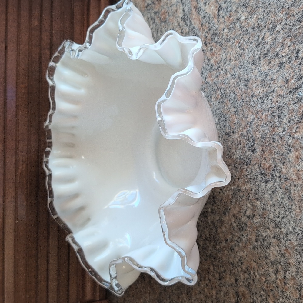 Vintage Fenton SIlver Crest Ruffled Glass Bowl